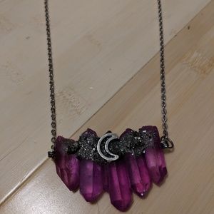 Druzy purple gemstone bohemian necklace